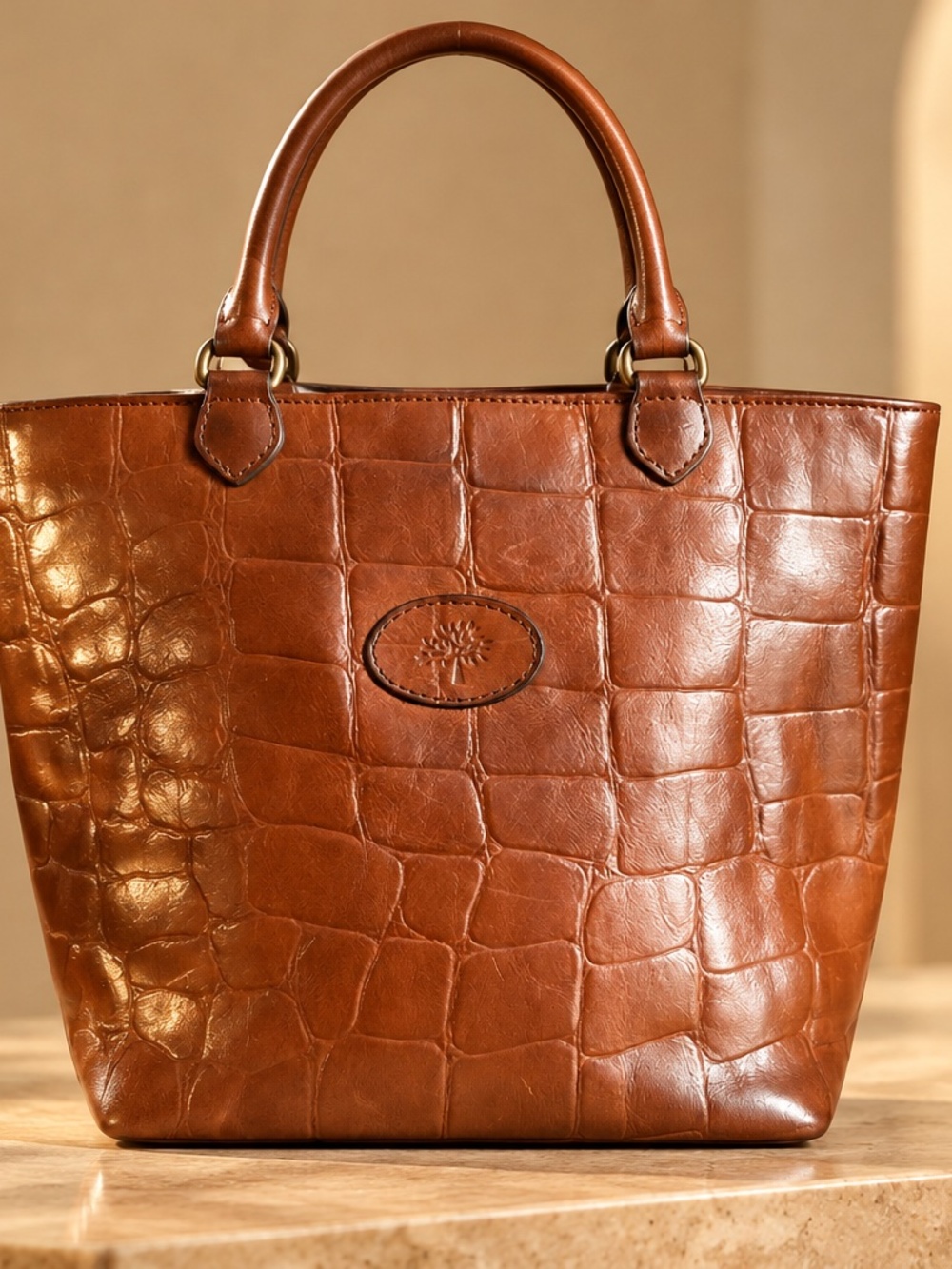 Vintage Mulberry Congo Croc Embossed Leather Tote  Made in England with strap